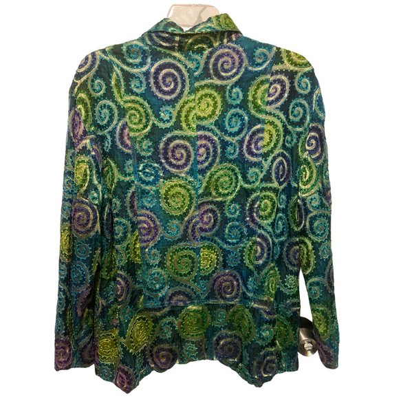Chico's sz 2 swirls silk metallic lined jacket sz L - Picture 2 of 5
